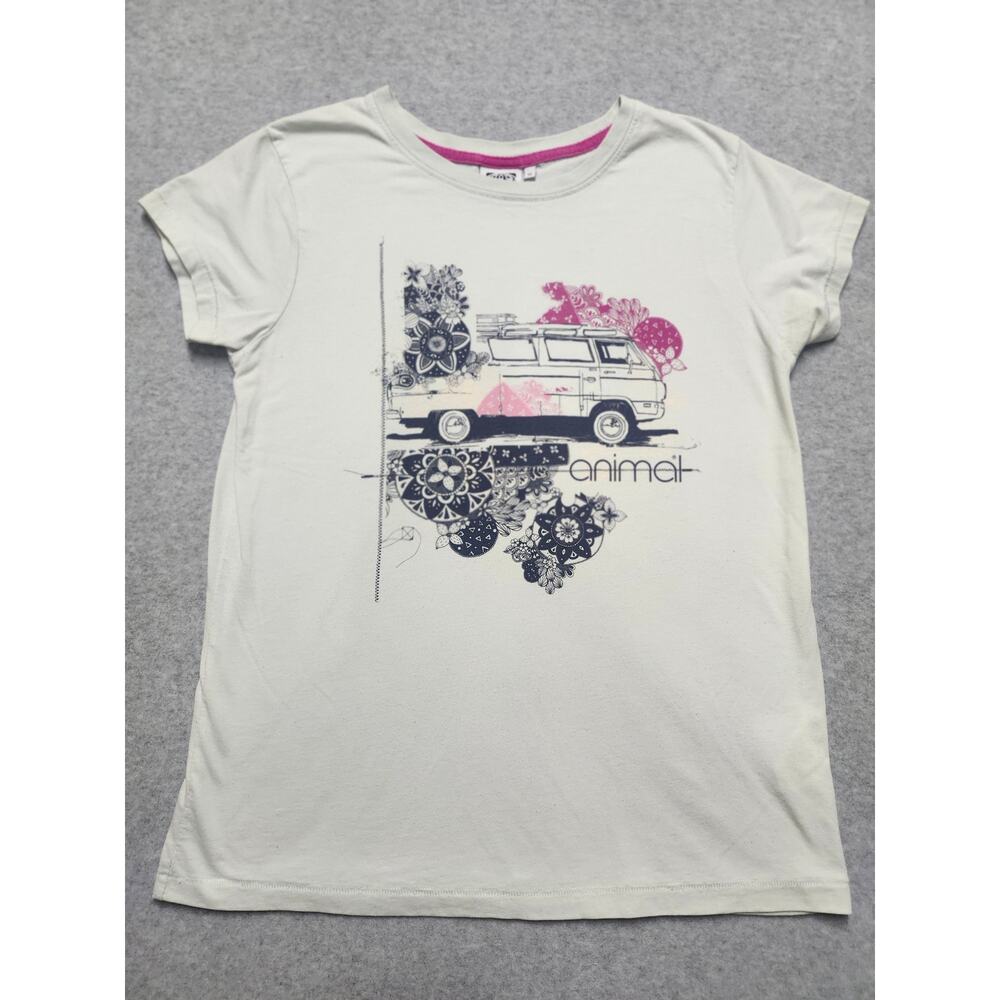 Animal Camper Van Graphic Tee White Pink Floral Size 12
